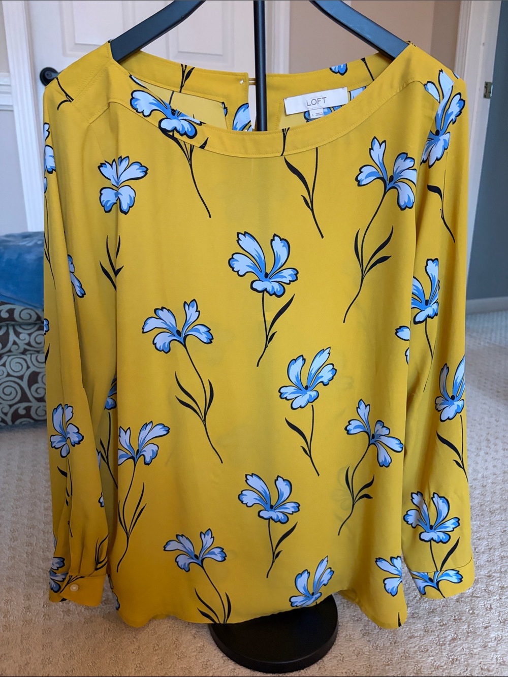 LOFT Yellow Floral Long-Sleeve Blouse